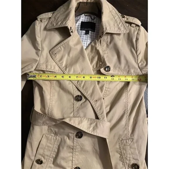 Banana Republic Women's S Beige Trench Coat‎ Double-Breasted Leather Belted